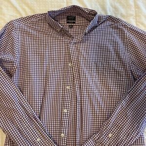 Men’s purple plaid button up dress shirt